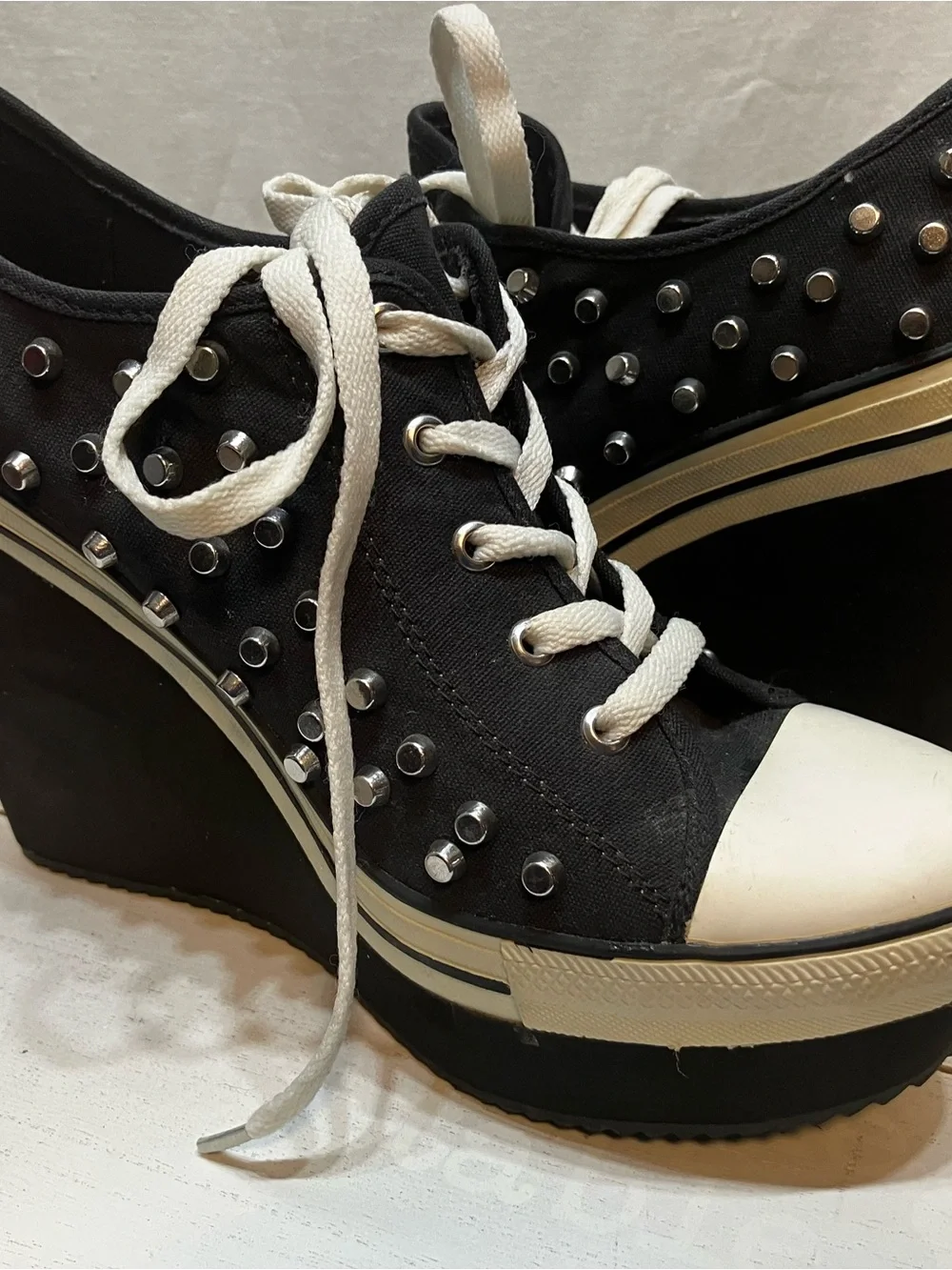 Rock & Candy Black and White Studded Wedge Sneakers